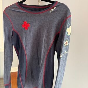Girls' Long-Sleeve Navy Graphic Tee with Red Accents
